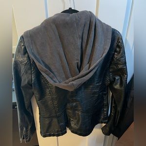 Free People Leather Motorcycle Jacket w/hood